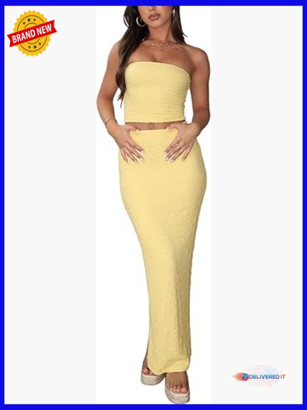 Two Piece Skirt Set Sleeveless Tube Top Bodycon Maxi Dress Summer Y2K Vacation